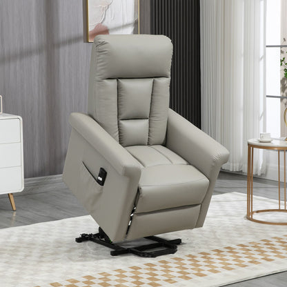 Power Lift Chair Armchair for the Elderly, PU Leather Recliner Chair with Extended Footrest, Remote Control and Side Pocket