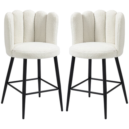 Bar Stools Set of 2, Modern Boucle Upholstered Shell Barstools, Breakfast Bar Chairs with Backrest