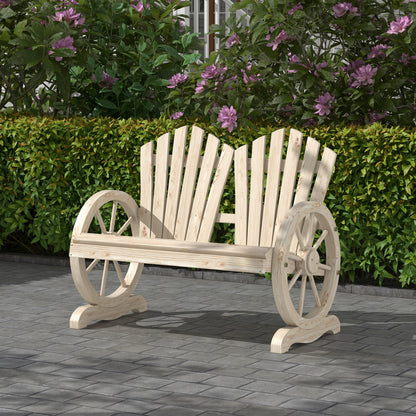 Fir Wood Love Seats with Wheel-Shaped Armrests, Large Load-Bearing Chair, Natural Wood Finish