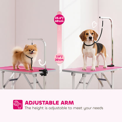 32" Foldable Dog Grooming Table Pet Drying Beauty Table Adjustable Fixed Arm Rubber Top, Pink