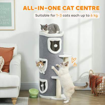 101 cm Cat Tree with Sisal Scratching Posts, 3 Barrel Condos, 3 Platforms, for Indoor Cats to Rest and Play