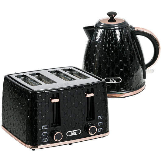1.7L 3000W Fast Boil Kettle & 4 Slice Toaster Set, Kettle and Toaster Set with 7 Browning Controls, Crumb Tray, Black