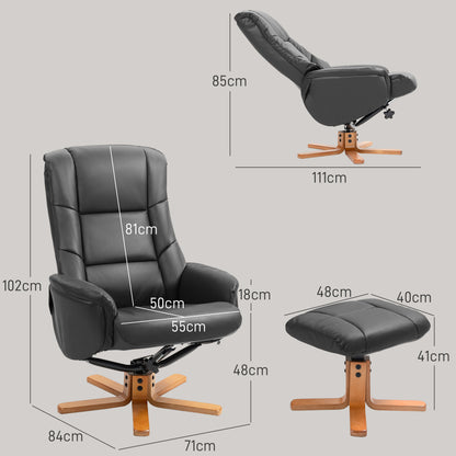 Rocking Recliner Chair with Footstool, PU Leather Recliner Armchair with Wood Base