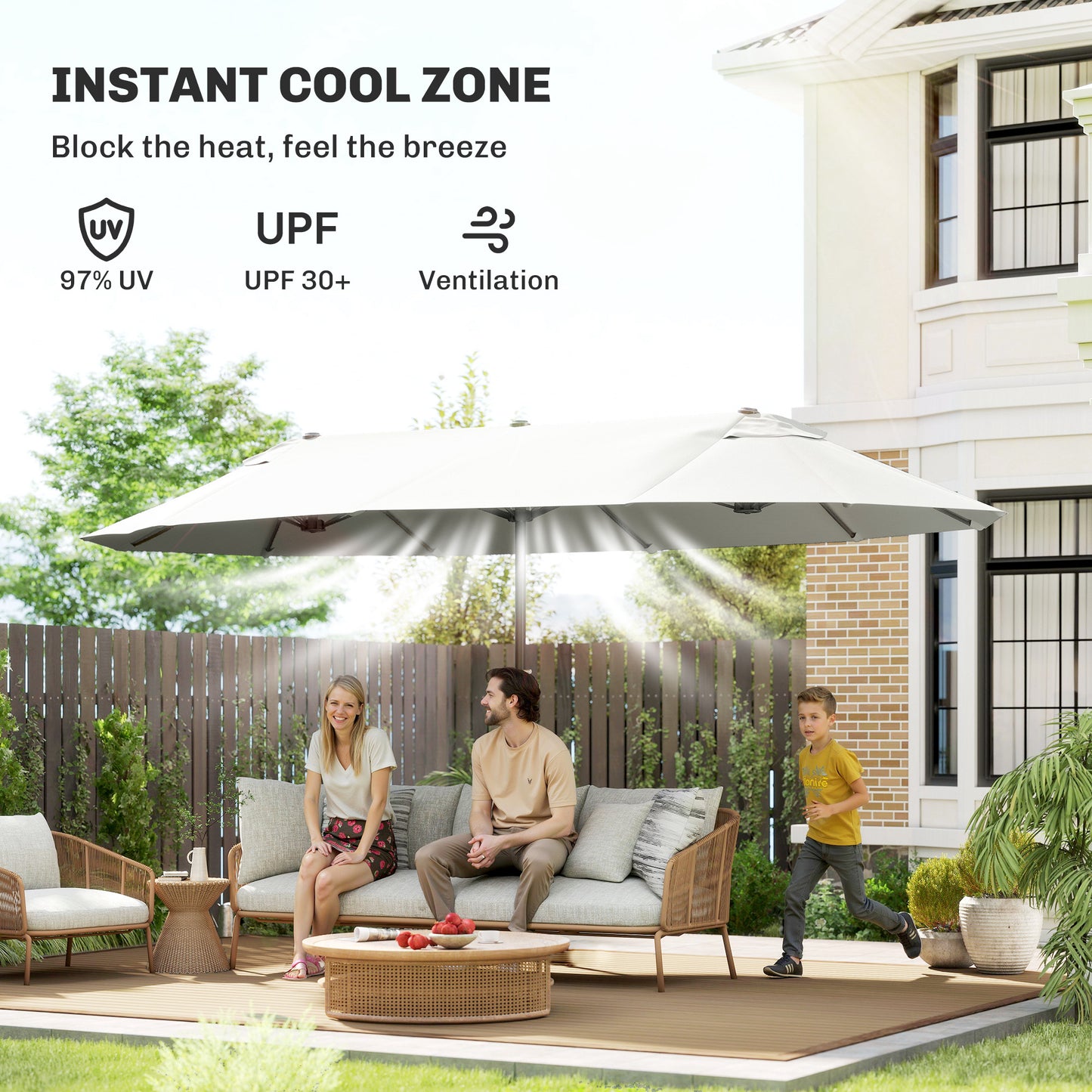 4.6m Double Garden Parasol - Beige