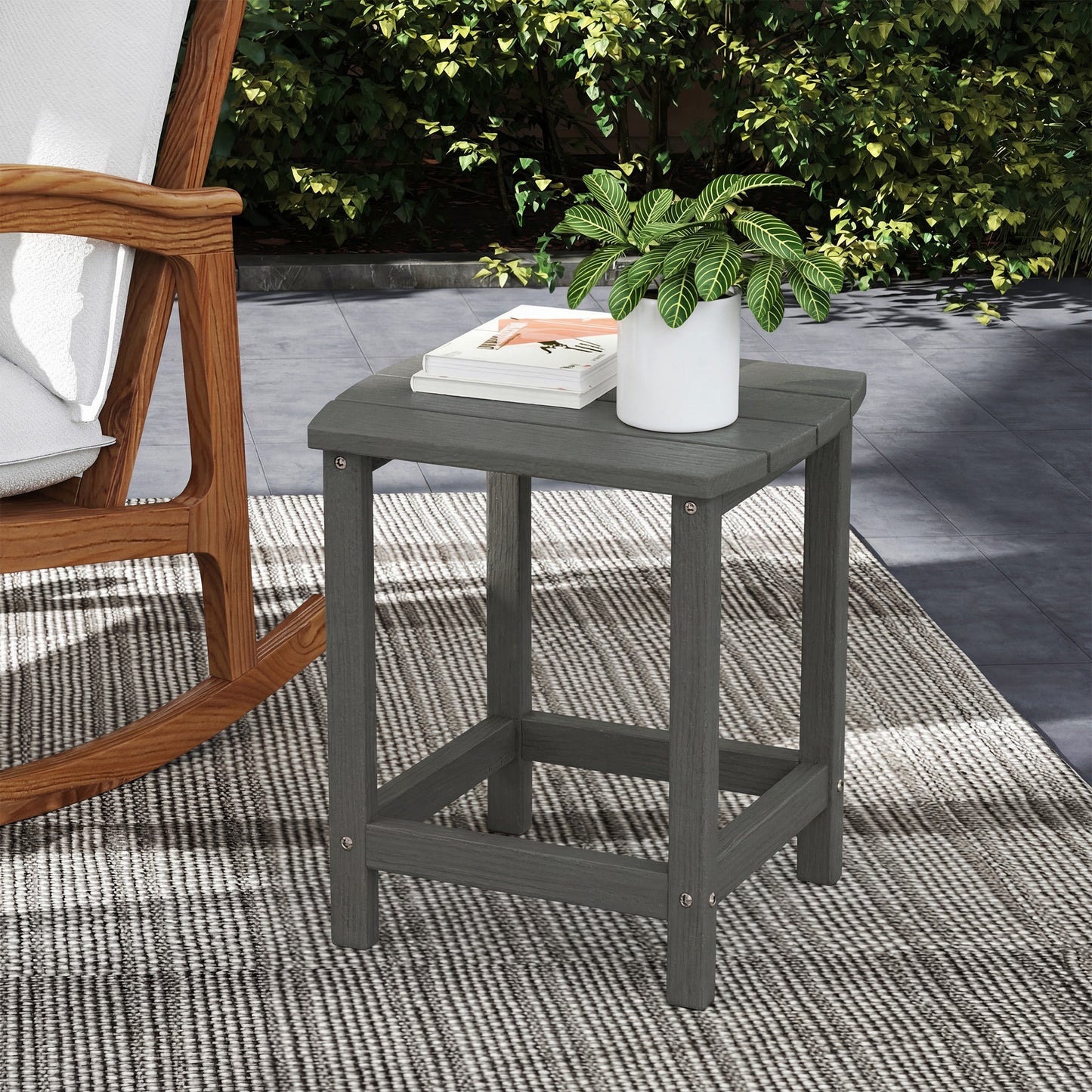Outdoor Side Table, Garden Coffee Table, All-Weather Adirondack Side Table for Garden, Beach, Indoor Outdoor, Grey