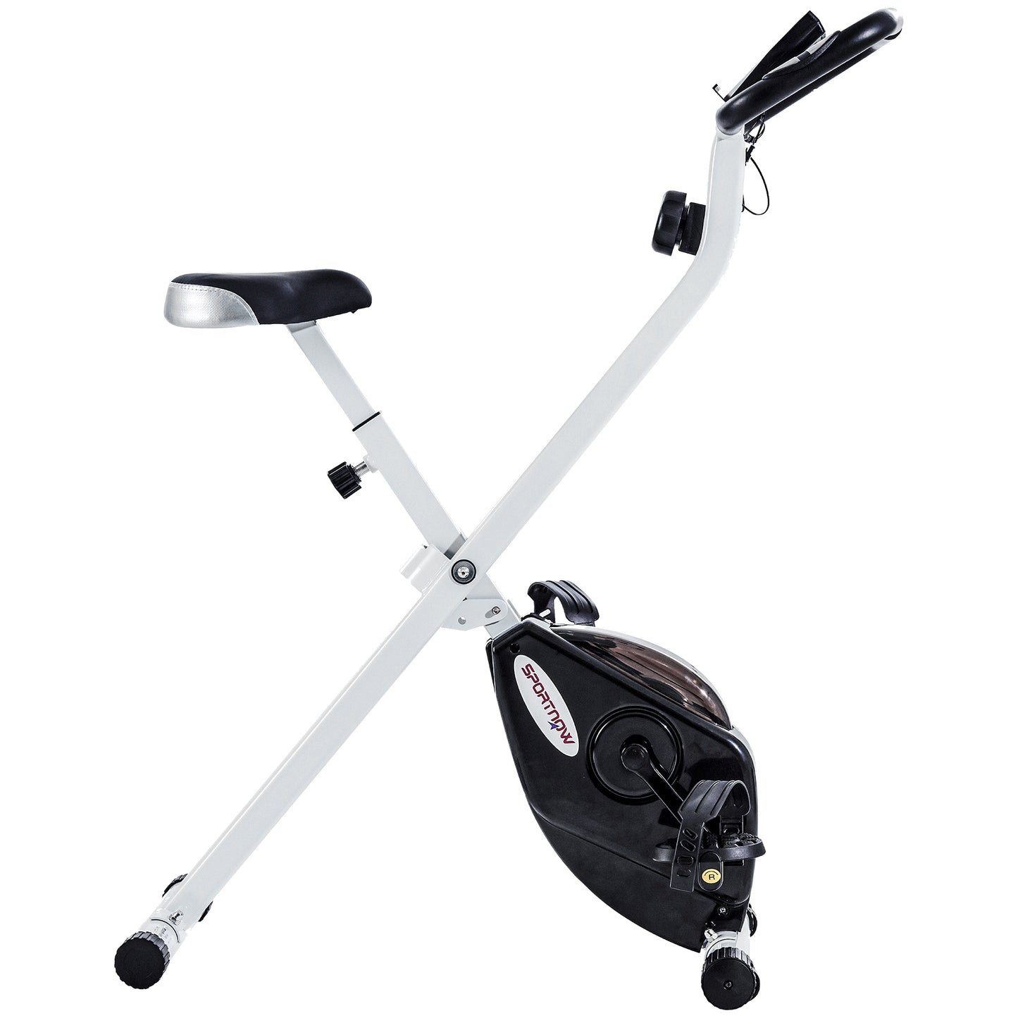 Folding and Quiet Exercise Bike with 8-Level Magnetic Resistance and Heart Rate Sensor, for Home Gym, Black and White