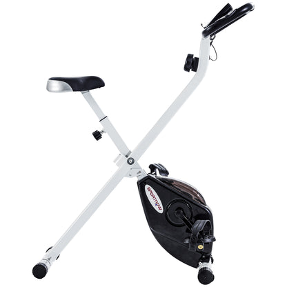 Folding and Quiet Exercise Bike with 8-Level Magnetic Resistance and Heart Rate Sensor, for Home Gym, Black and White