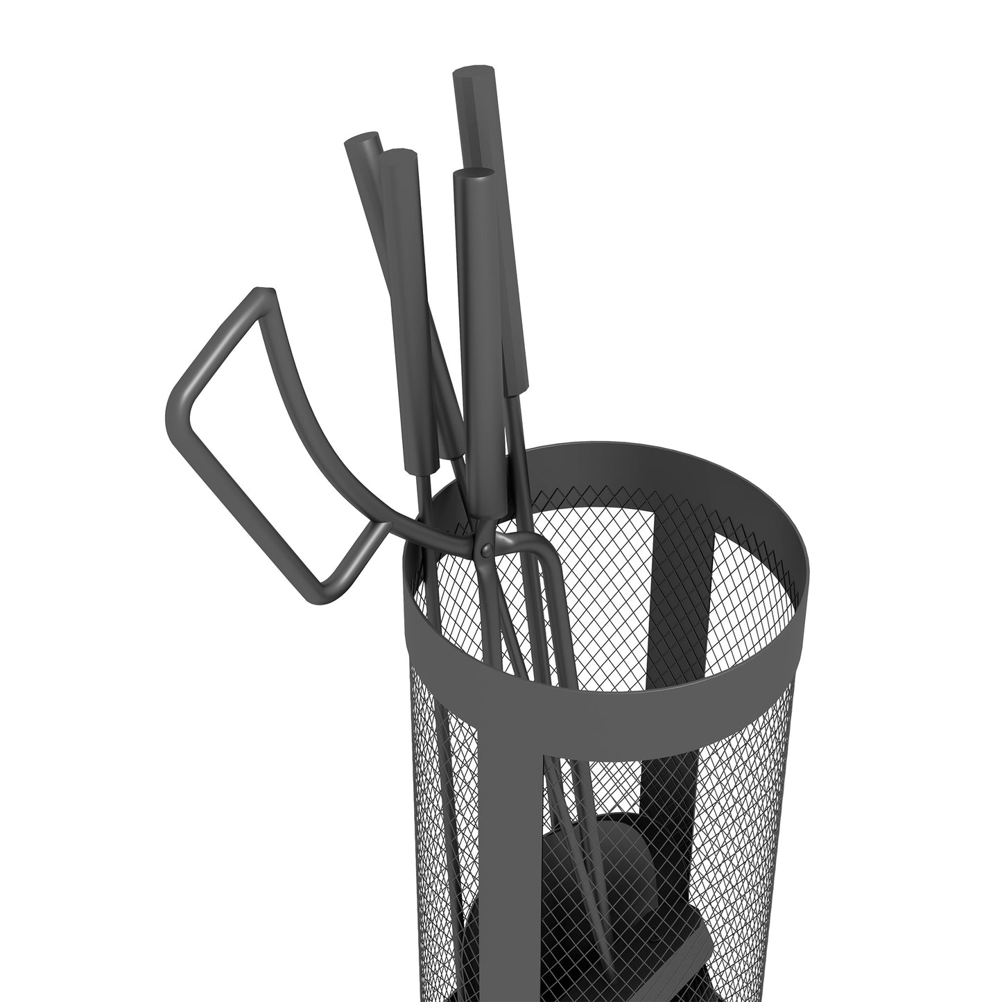 5-Piece Fireplace Tools Set with Mesh Basket, Indoor Outdoor Fireside Accessories for Fireplaces, Fire Pits, Black