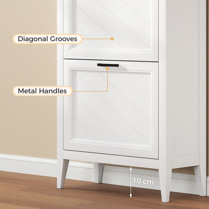 Shoe Cabinet with 2 Flip Drawers, Farmhouse Narrow Shoe Storage Cabinet with Adjustable Shelves, White