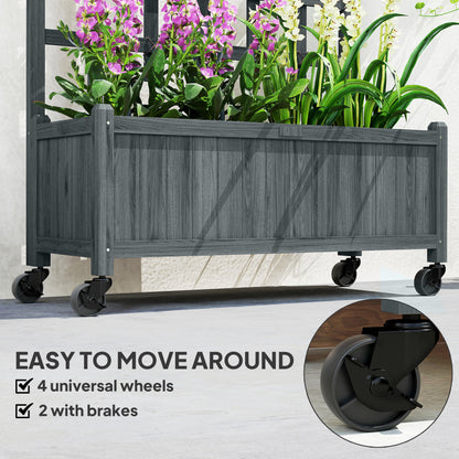 Wooden Trellis Planter, Raised Garden Bed with Wheels, to Climb and Grow Vegetables, Herbs and Flowers, Grey