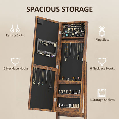 Freestanding Mirrored Jewellery Storage Cabinet - Wood-Effect