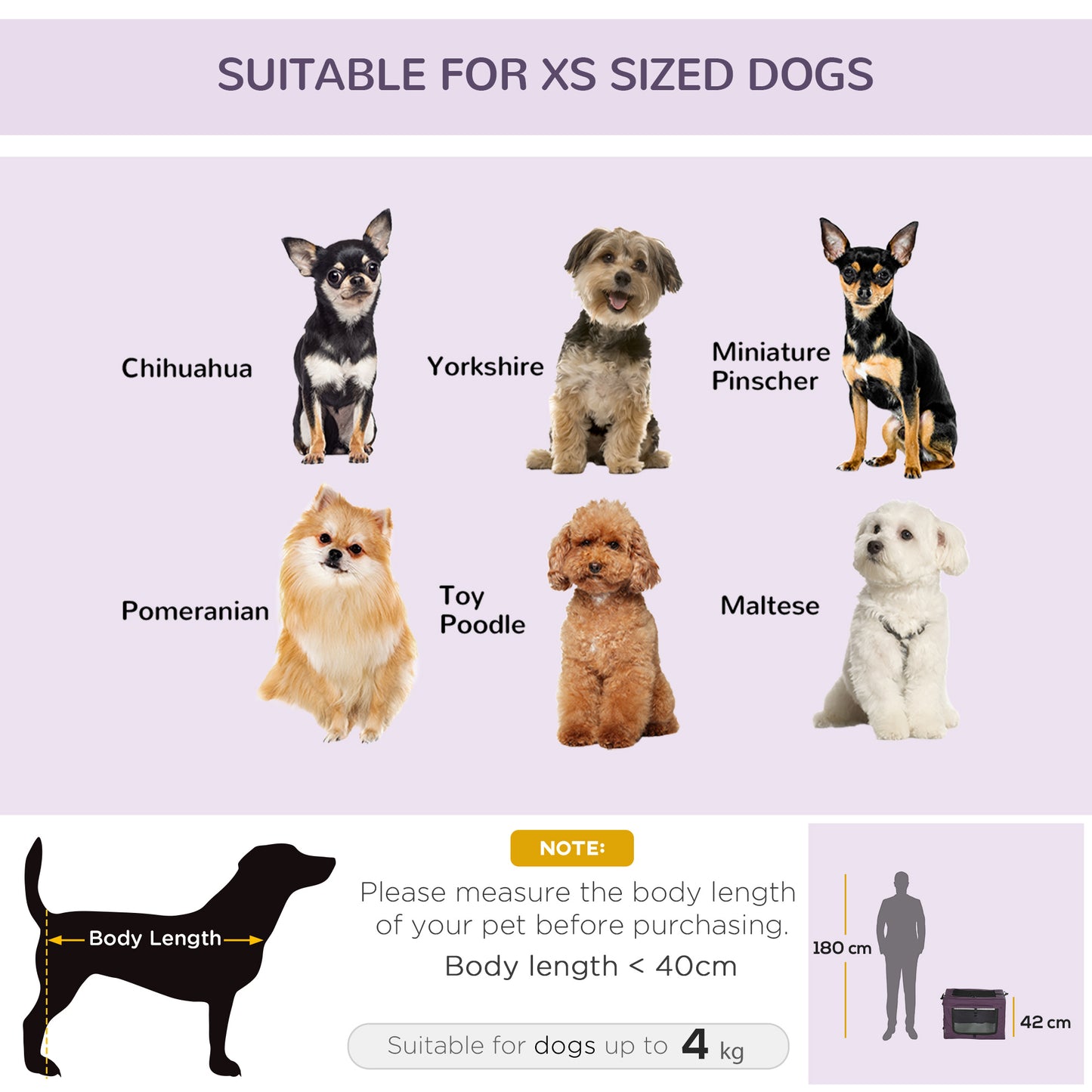 60cm Pet Carrier, with Cushion, for Miniature Dogs - Purple