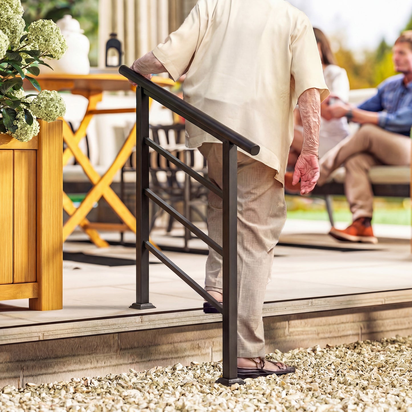 Outdoor Handrail for Stairs, 0°-45° Adjustable Wrought Iron Exterior Handrail, Fit 1 to 3 Steps Stair Railing