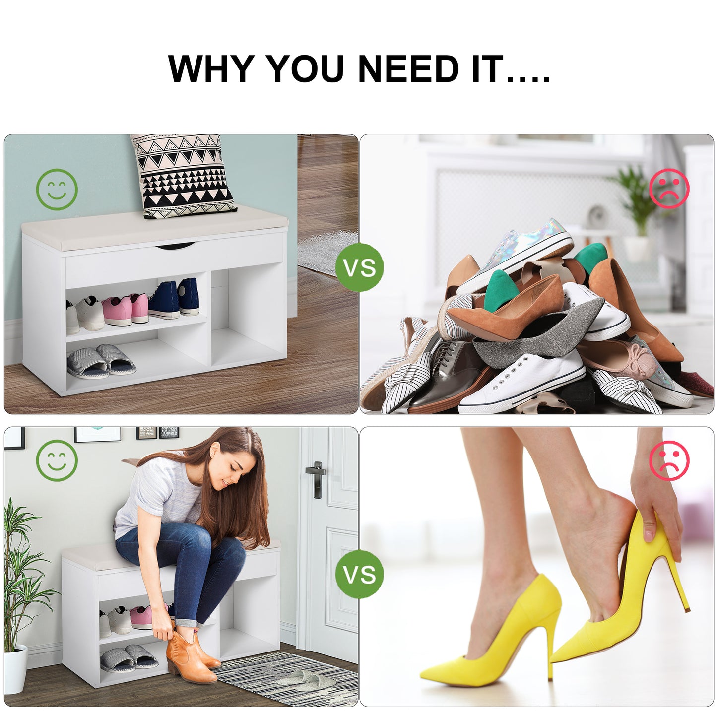 Wooden Shoes Cabinet Bench Hidden Storage Padded Seat Organiser Footwear Rack Hallway White 80 x 30 x 47 cm