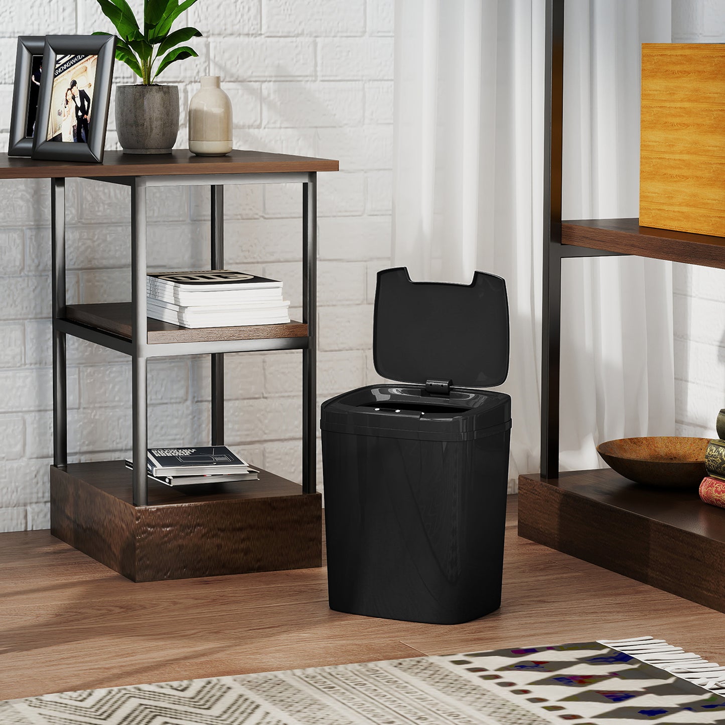 15L Sensor Bin, Automatic Touchless Kitchen Bin, Easy Clean, Battery Operated for Home Office, Bedroom, Bathroom, Black