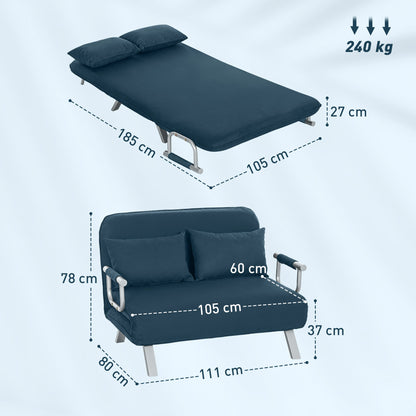 Two-Seater Click-Clack Sofa Bed - Navy Blue