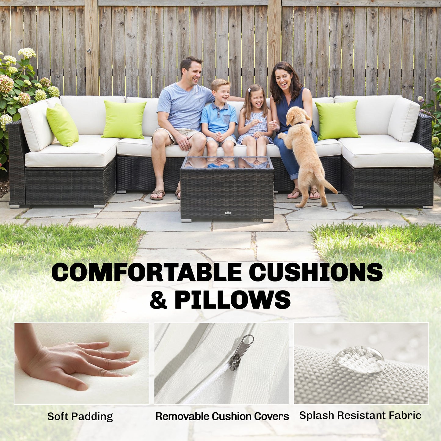 7-Seater PE Rattan Corner Sofa Set, Garden Furniture Set, Patio Wicker Sofa Seater w/ Cushion