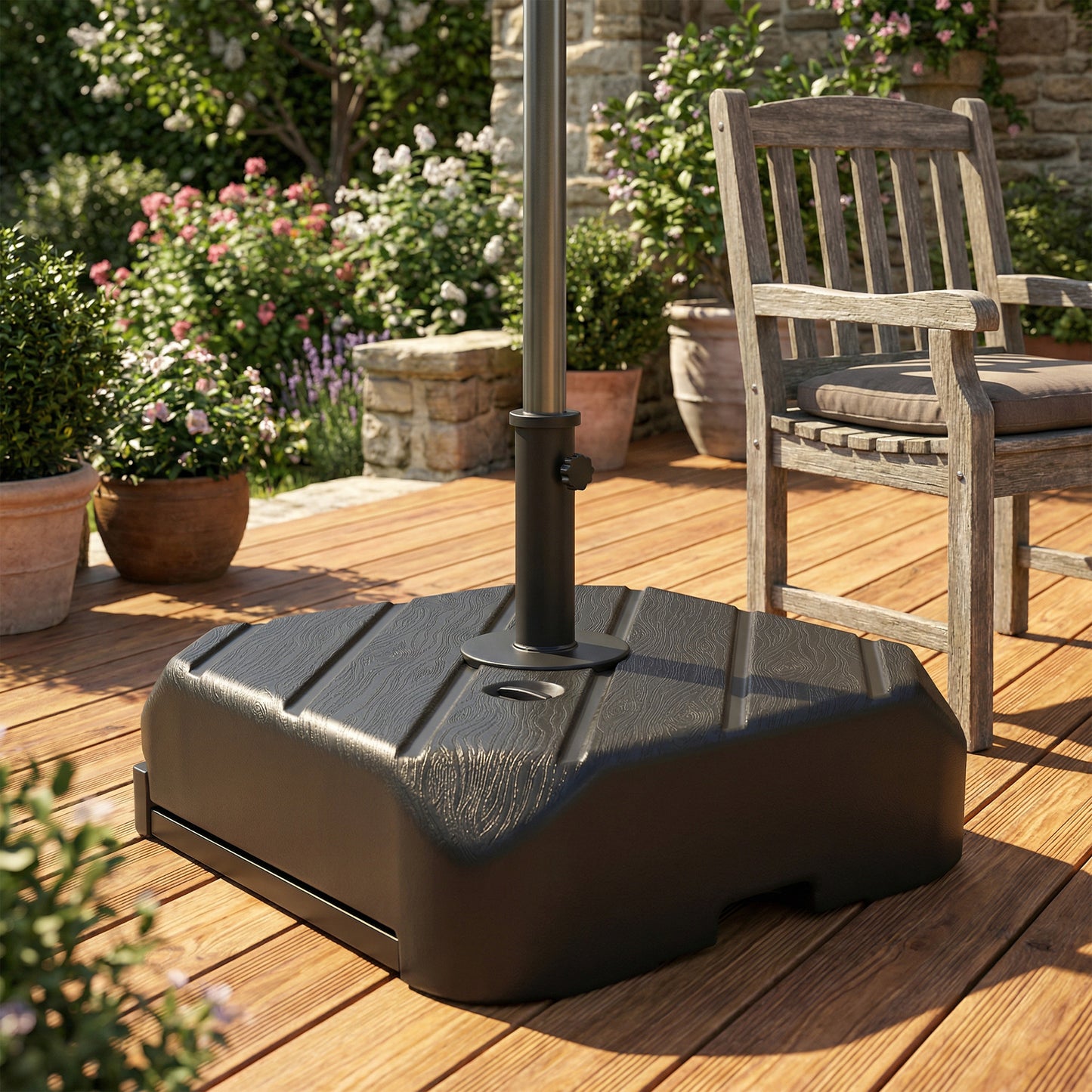 Garden Parasol Base with Wheels, Telescopic Handle, 72 kg /45 kg Fillable Sun Umbrella Base Parasol Stand, Black