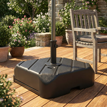 Garden Parasol Base with Wheels, Telescopic Handle, 72 kg /45 kg Fillable Sun Umbrella Base Parasol Stand, Black