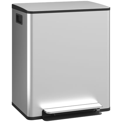 50L Dual Compartment Stainless Steel Bin, with Deodoriser Holders - Silver