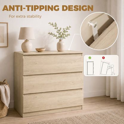 3-Drawer Storage Organiser Unit, Chest of Drawers for Bedroom, Living Room, 80 x 39 x 73cm, Oak