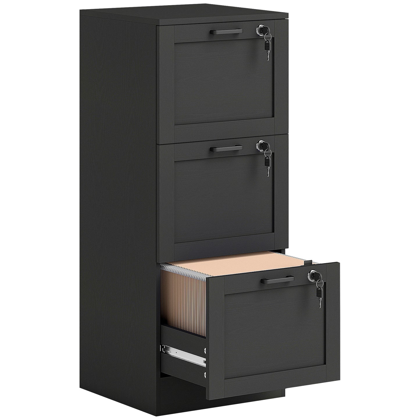 3-Drawer Filing Cabinet with Lock - Black