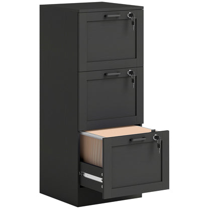 3-Drawer Filing Cabinet with Lock - Black