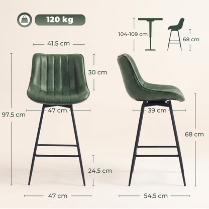Set of 2 PU Leather Swivel Bar Stools - Dark Green
