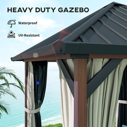 3 x 3(m) Hardtop Gazebo with Galvanised Steel Roof and Water Gutter, Waterproof Permanent Pavilion Garden Gazebo