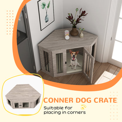 Dog Crate Furniture Side Table, with Cushion, 104 x 55 x 63cm - Walnut Brown