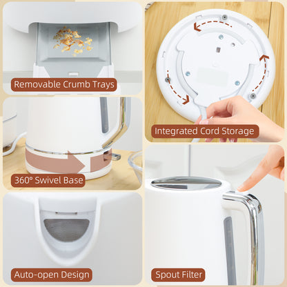 Kettle and Toaster Set, 1.7L 3000W Fast Boil Kettle & 2 Slice Toaster Kitchen Set with 6 Level Browning Controls, Defrost