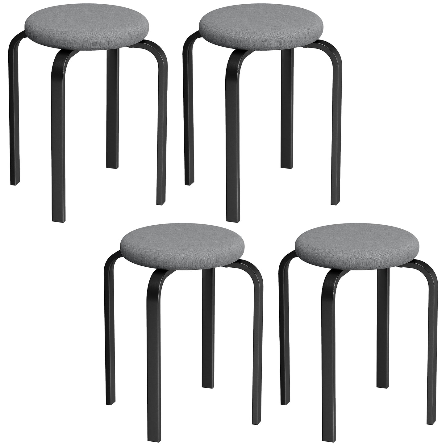 Stackable Stools Modern Cushioned Round Backless Stools Set of 4 Kitchen Dining Room Dark Grey
