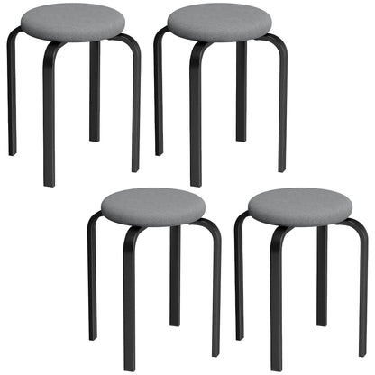 Stackable Stools Modern Cushioned Round Backless Stools Set of 4 Kitchen Dining Room Dark Grey