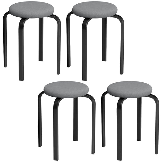 Stackable Stools Modern Cushioned Round Backless Stools Set of 4 Kitchen Dining Room Dark Grey