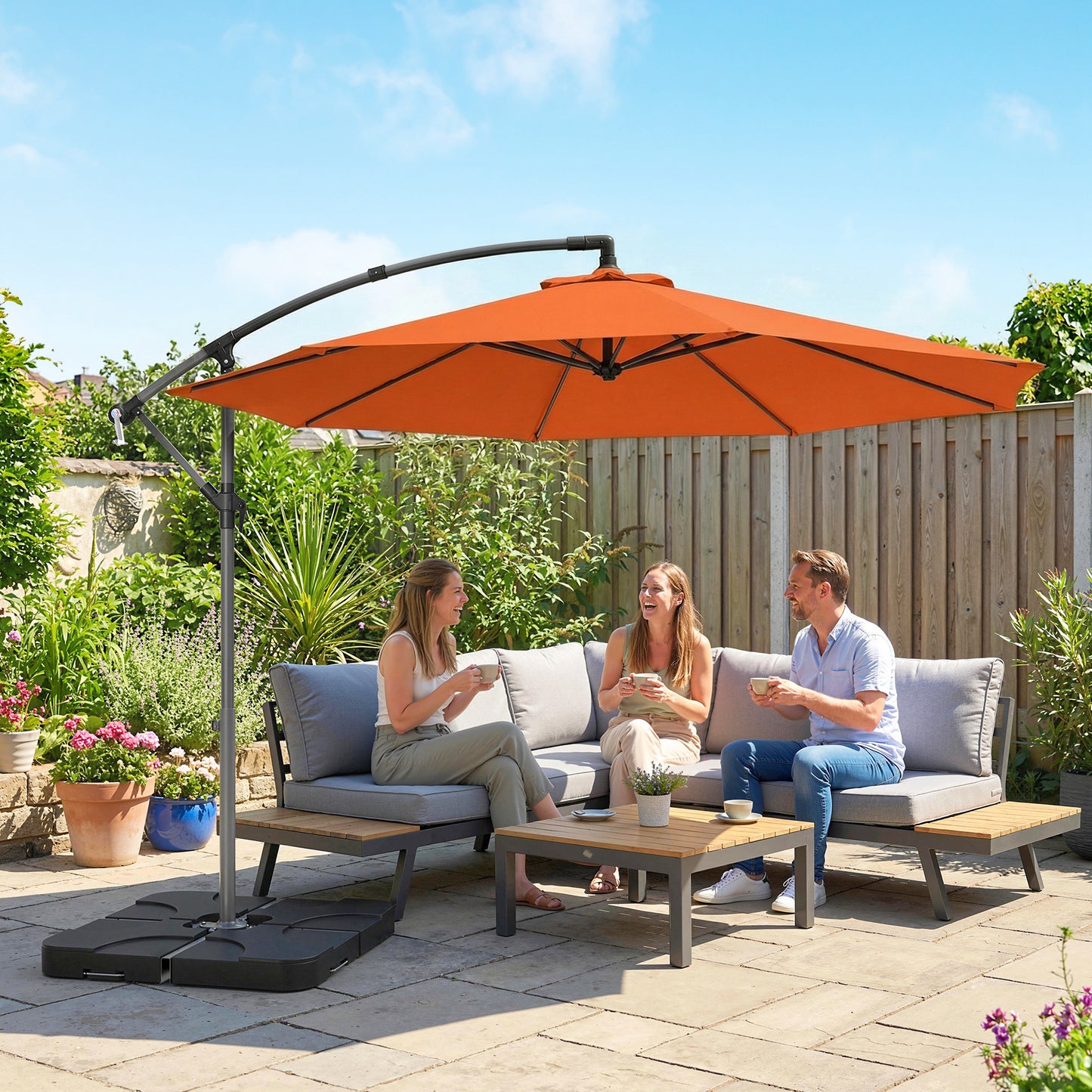 3m Overhanging Parasol, with Base, Weights and Cover - Orange