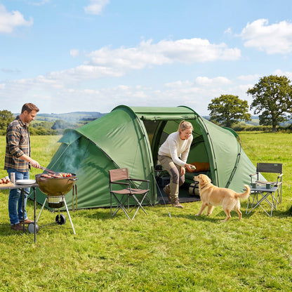 4 Man Camping Tent, UV Protection Tunnel Tent with 2 Bedrooms and Living Area, Large Hiking Sun Shelter, 430 x 240 x 170 cm