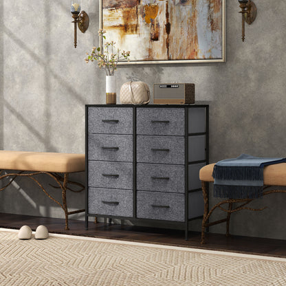 Fabric Chest of Drawers, Industrial Bedroom Dresser with 8 Fabric Drawers, Steel Frame and Wooden Top for Nursery