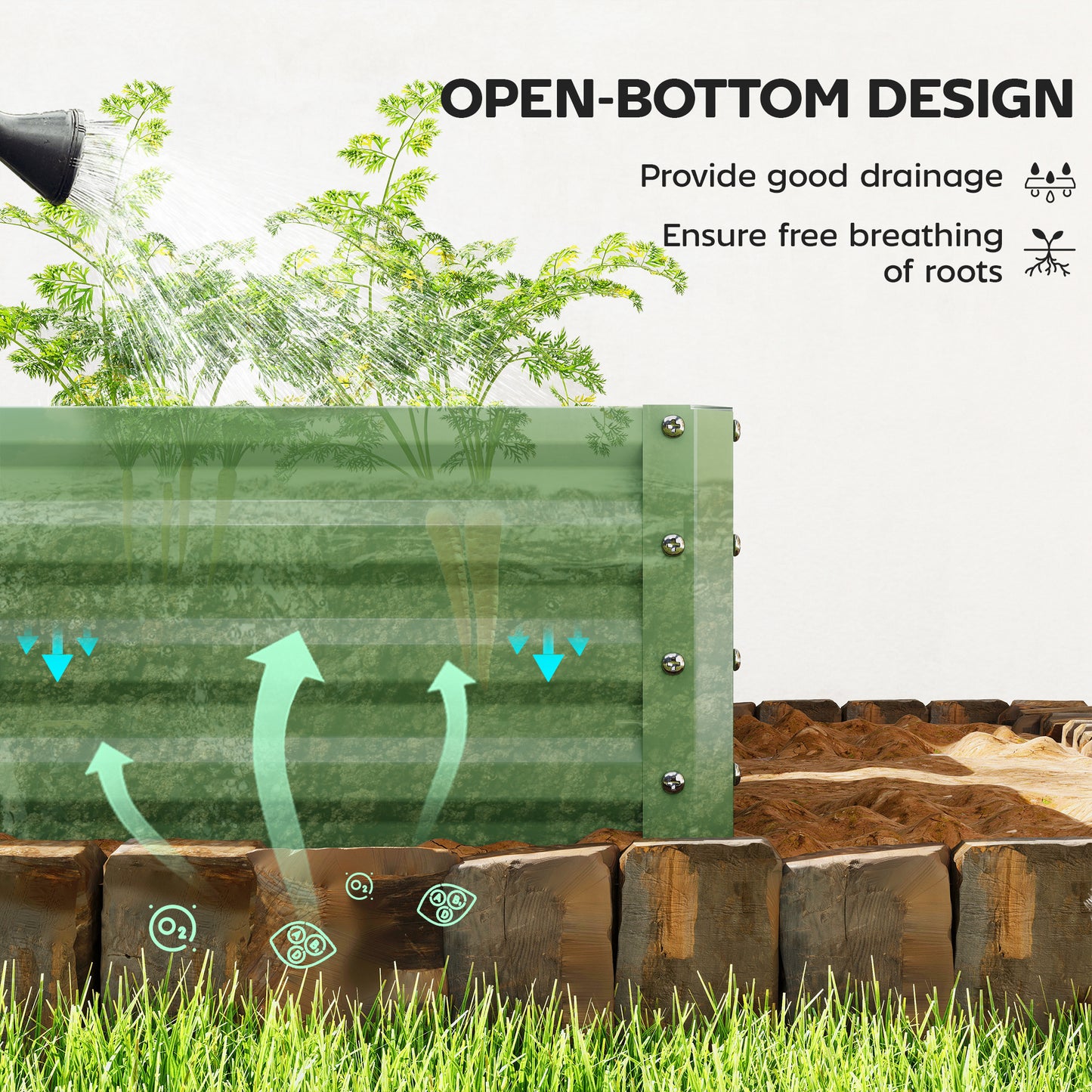 Set of Two 110 x 50cm Steel Planter Boxes - Light Green