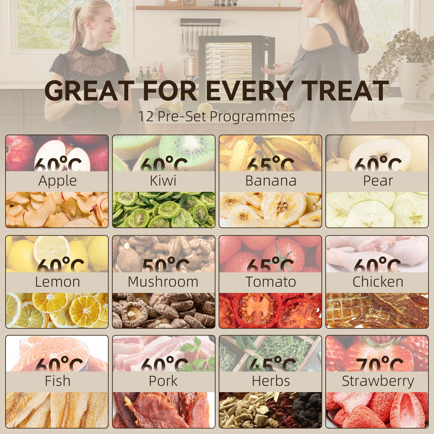 12-Tray 40-70℃ Food Dehydrator - Black