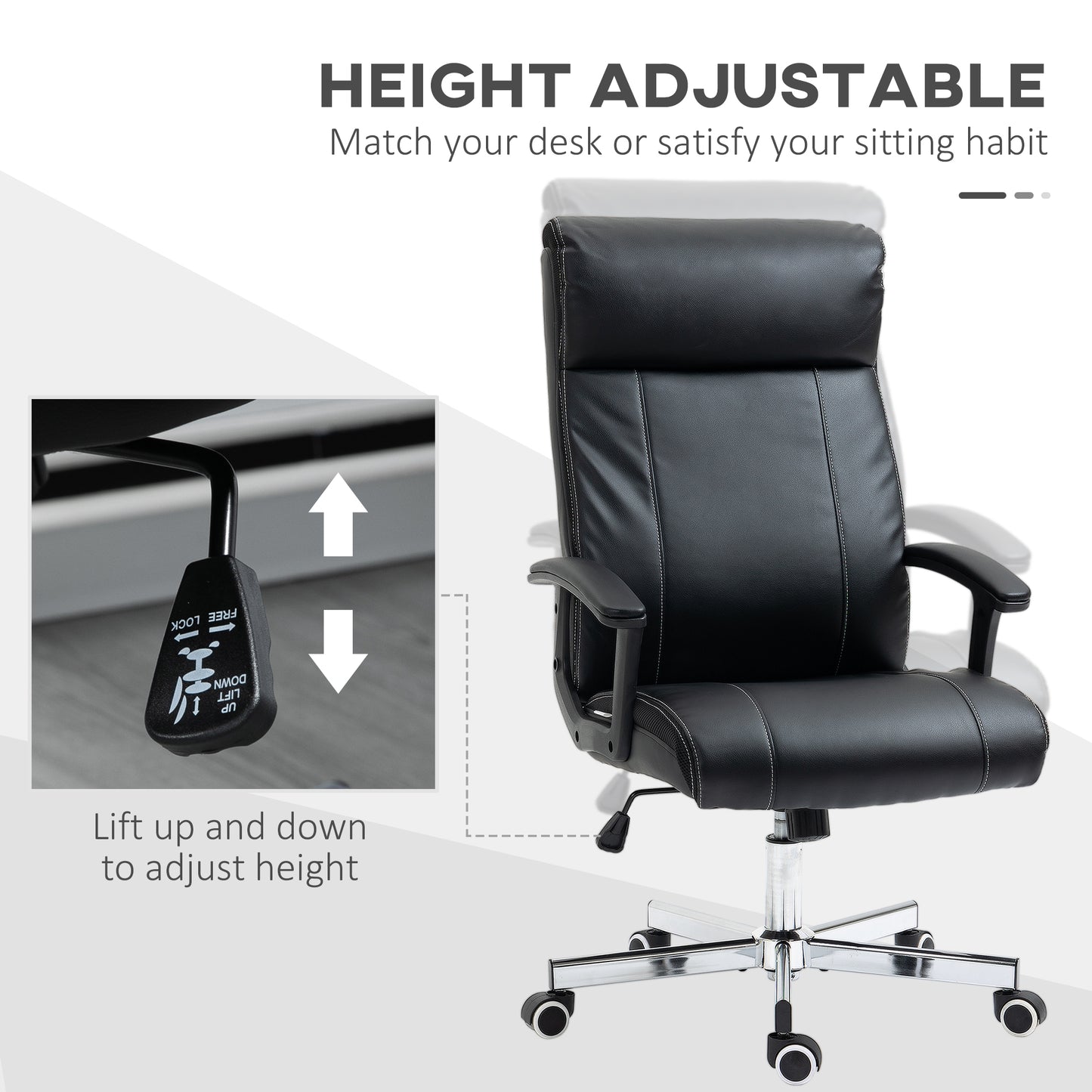 Massage Office Chair, PU Desk Chair with 6 Point Massage, High Back Computer Chair with Metal Legs, Thick Seat