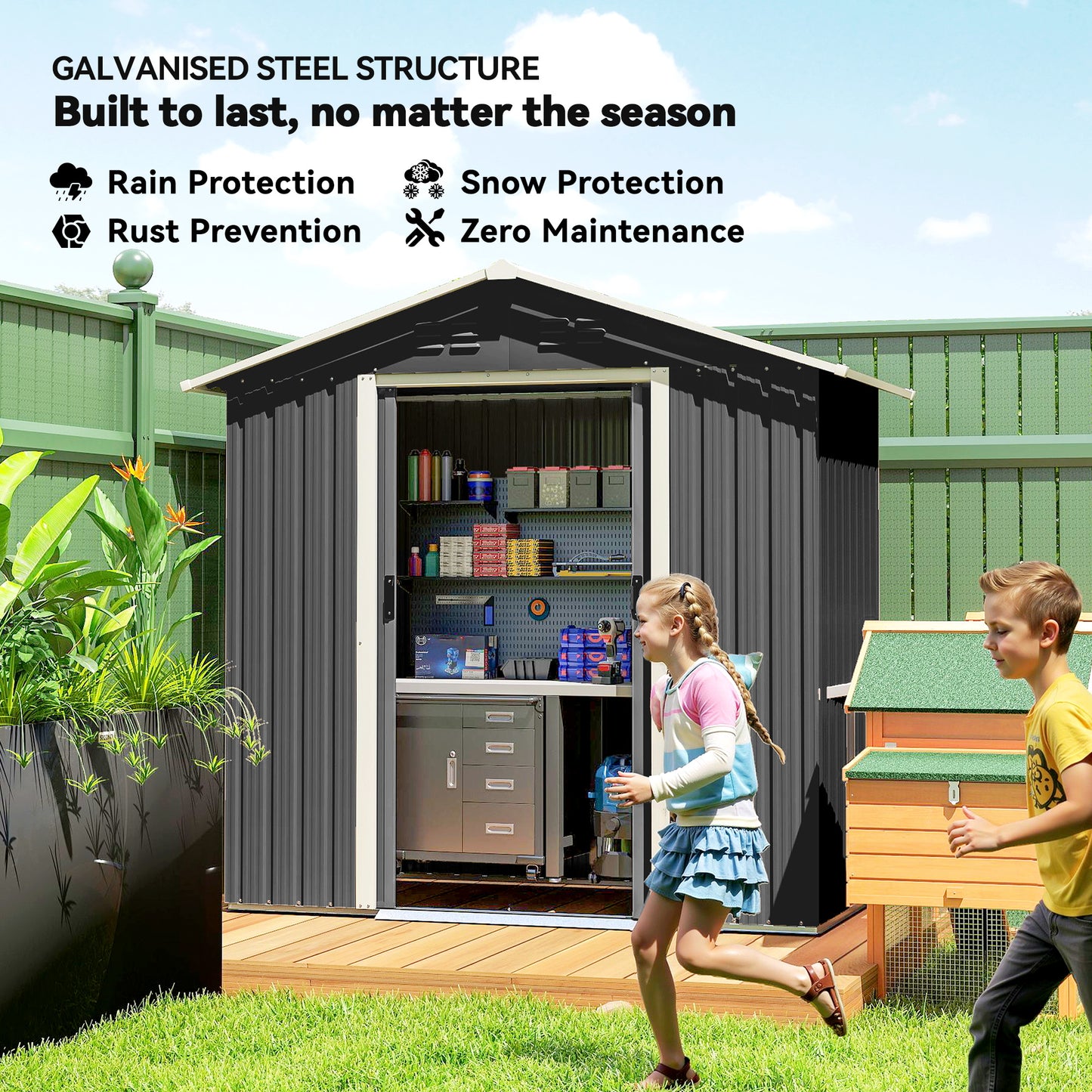 6.5 x 3.5ft Metal Garden Storage Shed - Dark Grey
