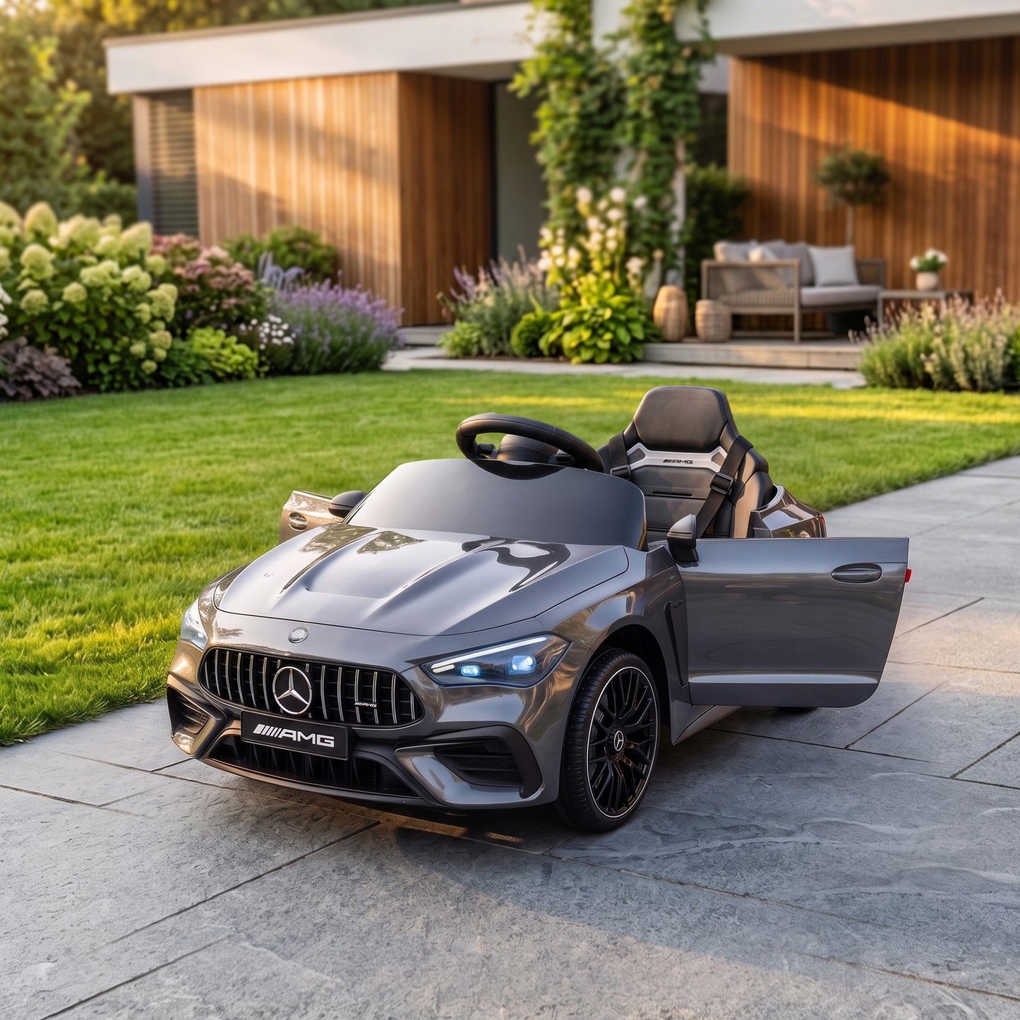 Licensed Mercedes AMG Kids Electric Car, 12V Ride On Car with Dual Motors, Remote Control for 3-6 Years, Grey