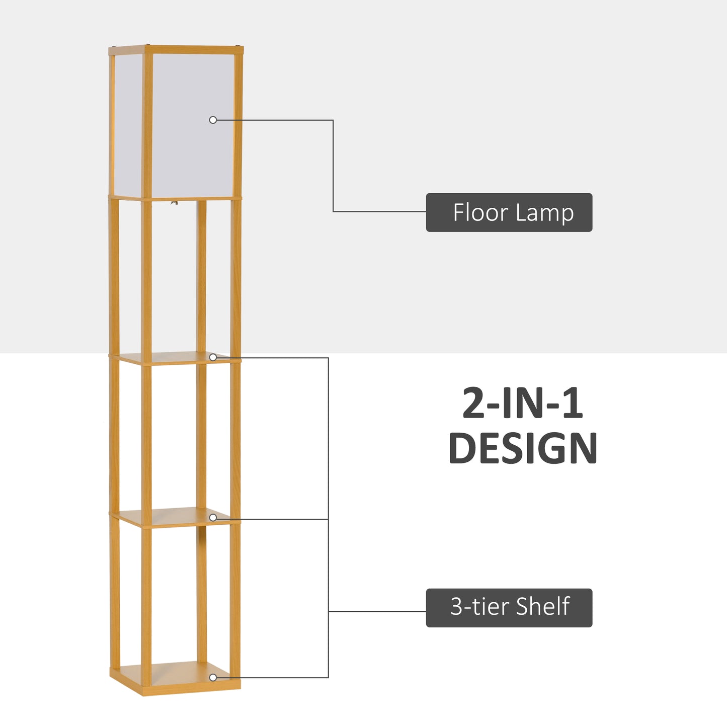 3-Tier Floor Lamp with Shelves and Storage, Modern Corner Standing Lamp with Lampshade, Foot Switch for Living Room, Bedroom