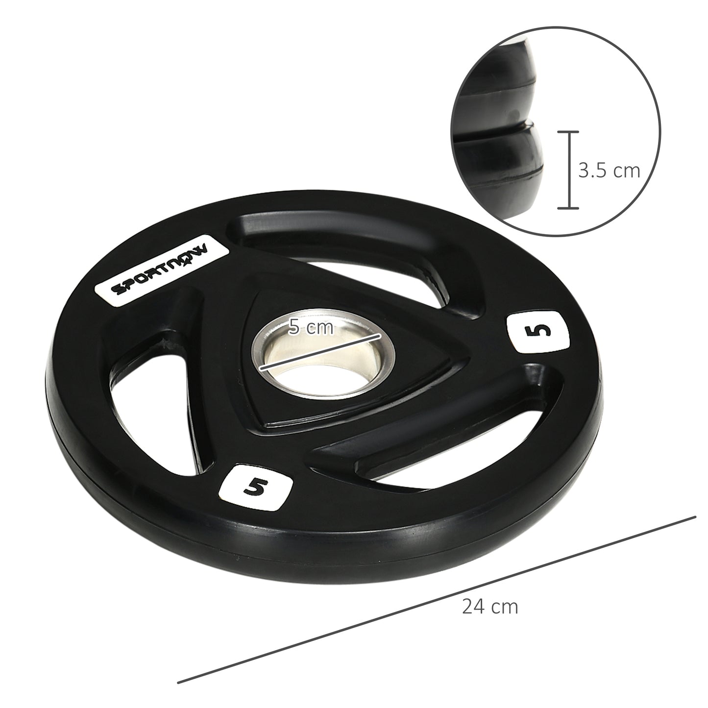 Two 5kg Olympic Weight Plates, Tri-Grip Rubber-Coated Barbell Weights, with 5cm Holes, for Home, Gym, Office