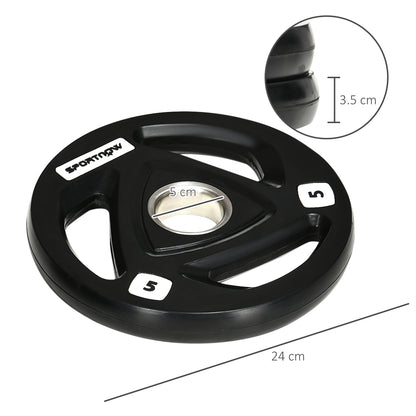 Two 5kg Olympic Weight Plates, Tri-Grip Rubber-Coated Barbell Weights, with 5cm Holes, for Home, Gym, Office