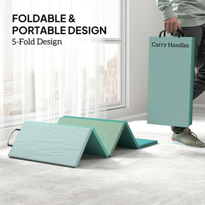 6FT Foldable Gymnastics Mat, Crash Exercise Pad, 3.2 cm Thick Workout Mat with Handles for Home Training, Mixed Green
