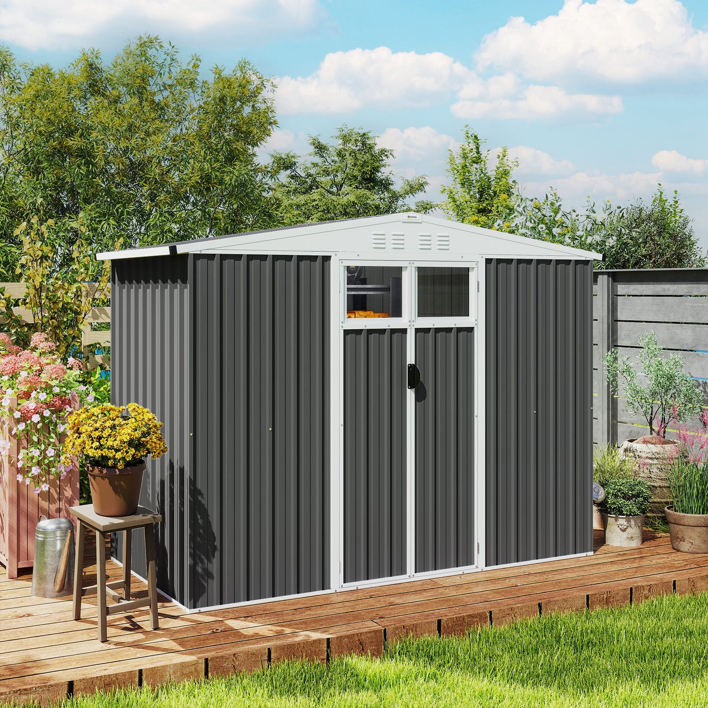 8 x 4 ft Metal Garden Shed, Garden Storage Shed with Window, 4 Vents and Lockable Door