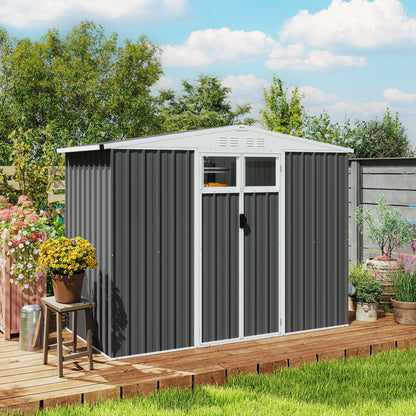 8 x 4 ft Metal Garden Shed, Garden Storage Shed with Window, 4 Vents and Lockable Door