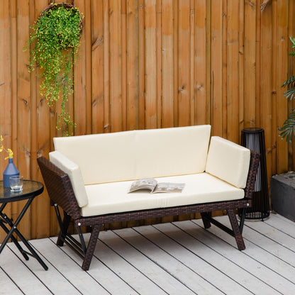 2-Seater 2-in-1 Rattan Convertible Sofa Daybed, Brown