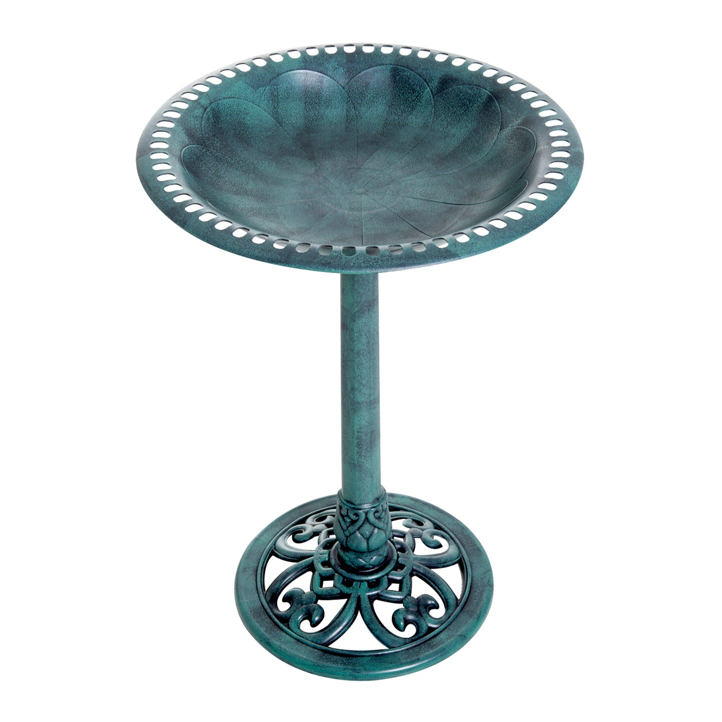 Garden Bird Bath Outdoor Decrative Garden Feeder Stand with Scallop-like Pattern, Time-Worn Finish, 50cm, Green